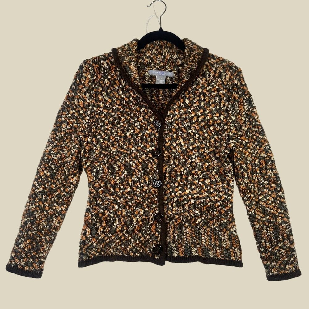 Carolee Reed Sz PL Cardigan Sweater Fall Colors Wool Blend Coastal Grandmother